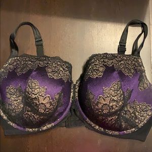 Cacique Black and Purple Lace T-shirt Bra Size 44F
